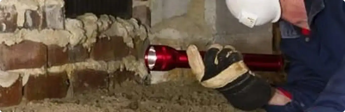 Pest control technician inspecting a crawl space for ant activity in Deerfield Beach, FL